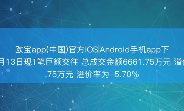 欧宝app(中国)官方IOS|Android手机app下载 炜冈科技5月13日现1笔巨额交往 总成交金额6661.75万元 溢价率为-5.70%