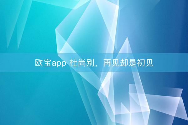 欧宝app 杜尚别，再见却是初见