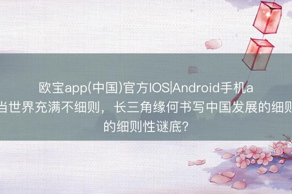 欧宝app(中国)官方IOS|Android手机app下载 当世界充满不细则，长三角缘何书写中国发展的细则性谜底？