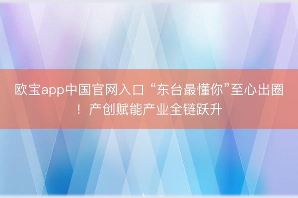欧宝app中国官网入口 “东台最懂你”至心出圈！产创赋能产业全链跃升