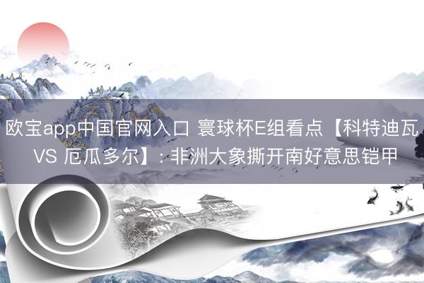 欧宝app中国官网入口 寰球杯E组看点【科特迪瓦 VS 厄瓜多尔】: 非洲大象撕开南好意思铠甲